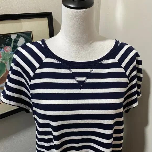 NEW Crown & Ivy Dress Size Large Navy White Stripe Short Sleeve Knit Knee Length - Picture 10 of 11